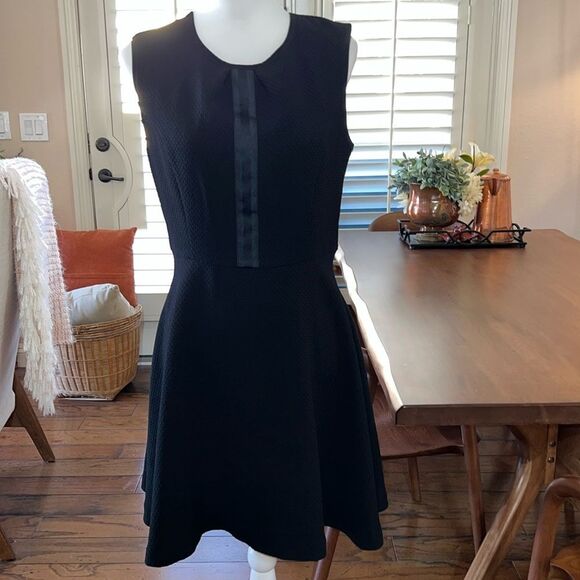 Sandro Paris Black Textured Fit & Flare Sleeveless Dress Sz 3 L Elegant Zip Back - Picture 3 of 12